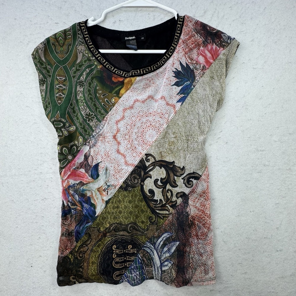 Desigual Womens Artsy Mixed Print Floral Art To Wear XS Garden Fairy Top Lined - Picture 9 of 12